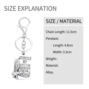 Eagle motorcycle keychain with starburst relief and lobster clasp in silver alloy