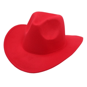 Classic bright red felt cowboy hat for kids with curved brim and indented crown