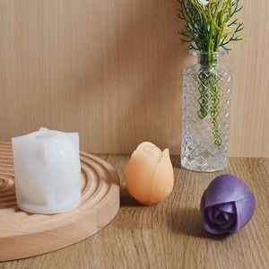 Detailed view of tulip silicone mold for DIY candles and soaps with textured flower samples
