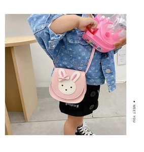 Pink cartoon rabbit crossbody bag for girls with adjustable strap for toddler kids