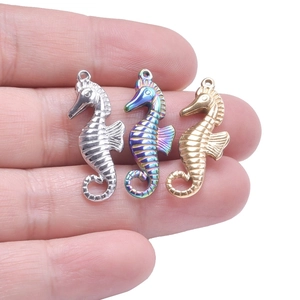 Seahorse charms in gold, silver, and rainbow stainless steel for DIY jewelry making