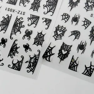 Close-up of black spider and spider web Halloween nail art stickers model STZ-X051