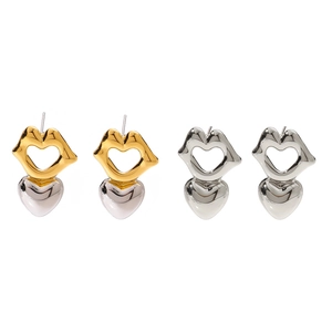 Boucles d oreilles chic en acier inoxydable 18k or et argent cœur et lèvres