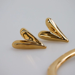 925 Sterling Silver Heart Stud Earrings For Women Minimalist Geometric High Polish Jewelry Gold Plated