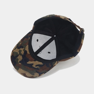 Camouflage corduroy baseball cap with inner smile print and adjustable metal buckle back