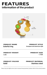 Detailed size specifications for adjustable oval stainless steel ring with colorful enamel