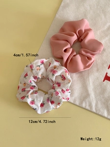 Floral and solid pink chiffon scrunchies set with 12cm outer diameter dimensions