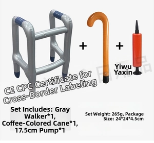 Inflatable novelty walker and cane set with manual red pump for costume props