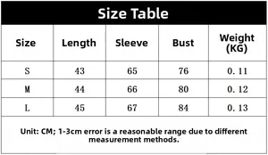 Detailed size guide for mesh crop top with bust, sleeve, and length measurements