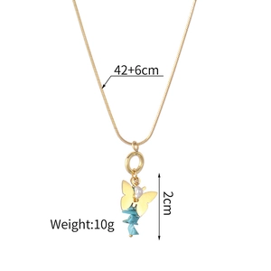 Gold butterfly necklace with blue stone and pearl charms on a 42+6cm stainless steel chain