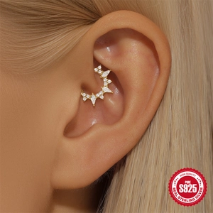 Elegant S925 sterling silver gold nose ring with diamond zircon for cartilage piercing