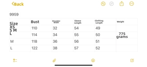 Tableau des tailles détaillé pour la veste en similicuir texturé à épaules tombantes