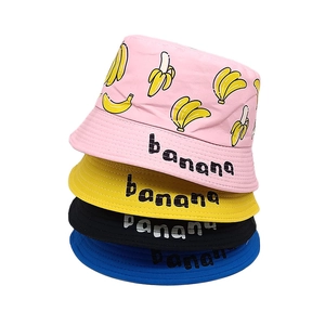 Kids Bucket Hat Cotton Polyester Banana Print Sun Protection Double Sided Summer Outdoor Beach Sun Hat Boys Girls