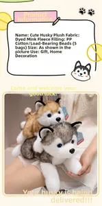 Close-up of fluffy husky plush toy showing mink velvet texture and detailed embroidery