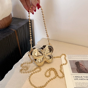 Butterfly Shaped Metal Crossbody Bag For Women Fashion Novelty Mini Evening Clutch With Bead Chain Strap Chic