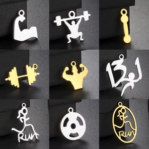 Stainless Steel Fitness Charms Bodybuilding Dumbbell Run Muscle Pendants For Gym Jewelry Making DIY Accessories