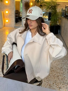 Women Suede Bomber Jacket Zip Up Lapel Puffy Hem Loose Casual Solid Color Streetwear Outerwear Coat
