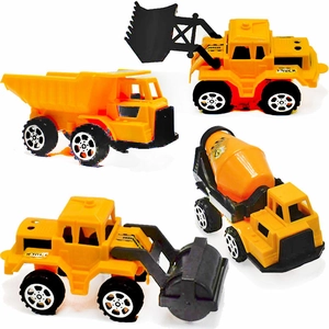 4-piece set of yellow and black plastic construction vehicle toys for kids