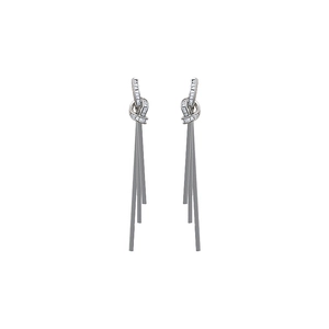Silver color tassel drop earrings with sparkling zircon knot and sleek snake chains