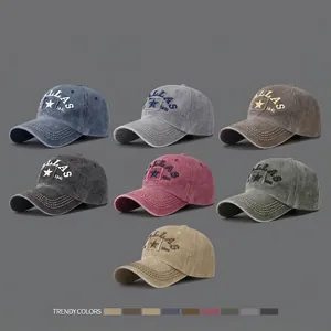 Vintage washed cotton baseball caps set with DALLAS 1841 embroidery in seven colors
