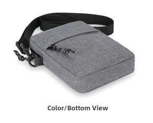 Bottom view showing durable grey fabric and zipper of the crossbody phone bag