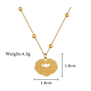 Detailed view of a gold titanium ruyi lock pendant with weight and size measurements