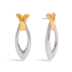Two-Tone Fish Shape Hollow Earrings 18K Gold Plated Stainless Steel Minimalist Elegant Sculpture Jewelry For Women