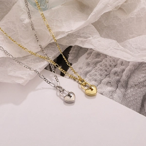 925 Sterling silver heart lock pendant with Figaro chain in gold and silver finish