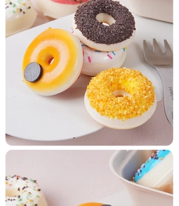Detail shot of the black magnet backing on a realistic PU donut fridge magnet decoration