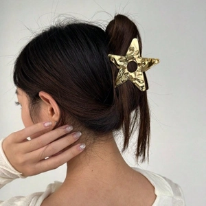 Star Hair Claw Clip Hollow Metal Gold Hammered Texture Large Shark Clip For Women Girls Hair Accessories