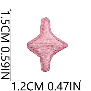 Detailed view of pink star embroidery patch with 1.5cm x 1.2cm size specifications