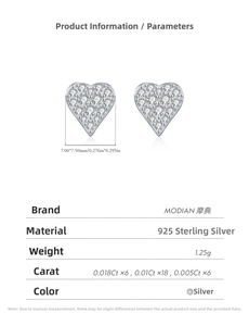 Dimensions détaillées des boucles d'oreilles cœur en argent 925 et zircone cubique