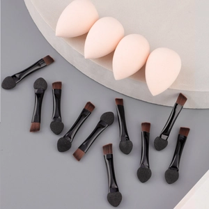 Kit trucco con 10 pennelli ombretto a doppia punta e 4 spugne rosa a goccia