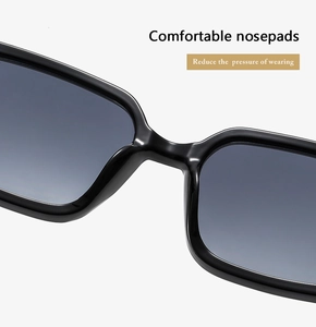 Macro shot of comfortable integrated nosepads on black square frame sunglasses