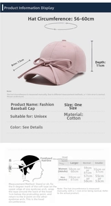 Size chart for cotton baseball cap showing 56-60cm circumference and 7.5cm brim length