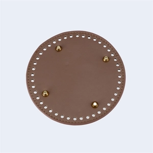 Brown 15cm round PU leather bag base with golden metal studs for DIY bucket bags
