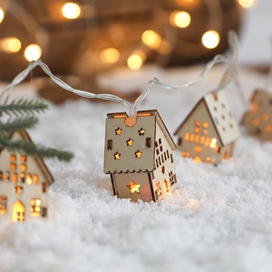 Christmas LED String Lights Wooden House Reindeer Snowman Warm White Hollow Decorative Hanging Ornaments Decor