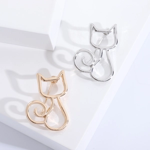 Süße Legierung Brosche Katze Hohl Für Damen Gold Silber Galvanisiert Tier Katze Pin Strass Eingelegt Mode Schmuck Zubehör