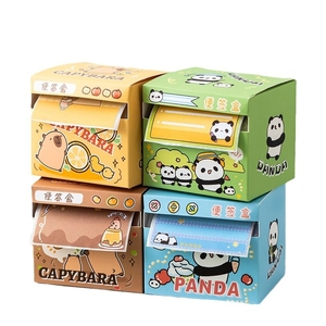 Set of 4 cute cartoon animal pull-out sticky note boxes in blue, yellow, green and brown