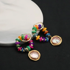 Bohemian Colorful Beaded Drop Earrings With Freshwater Artificial Baroque Pearl And 925 Sterling Silver Earring Post
