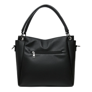 Large black lychee texture leather tote bag with back zipper pocket and handles