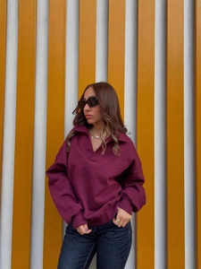 Sweat-Shirt En Coton Pour Femmes Col Polo Manches Longues Broderie De Lettres Surdimensionné Streetwear Rétro Haut