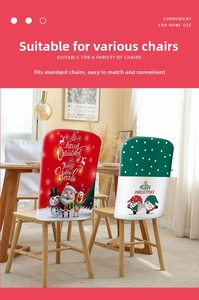 Close-up of Christmas chair covers with festive Santa and snowman cartoon prints