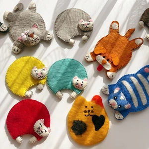 Handmade Wool Felt Coasters Heat Resistant Cute Cartoon Animal Cat Dog Shape Decorative Cup Mats For Table