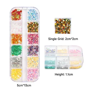 12-grid box of iridescent star and triangle nail art sequins for DIY decoration