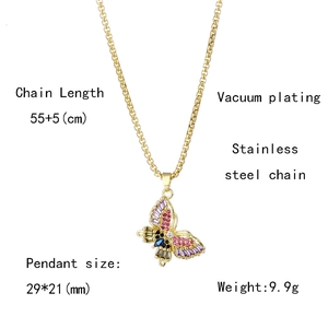 Detailed specs of the gold butterfly necklace with multicolor cubic zirconia inlay