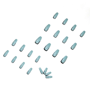 Faux ongles French gris-bleu avec pointe noire forme cercueil longue lot de 24 pièces