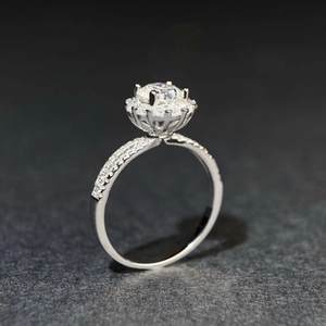 Classic 925 sterling silver ring with 1 carat moissanite in a six-prong halo setting