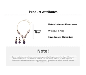 Detail view of purple rhinestone jewelry set dimensions 46x2cm weighing 57.8g