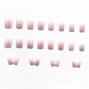 24pcs pink and blue ombre gradient press-on nails with glossy finish for women